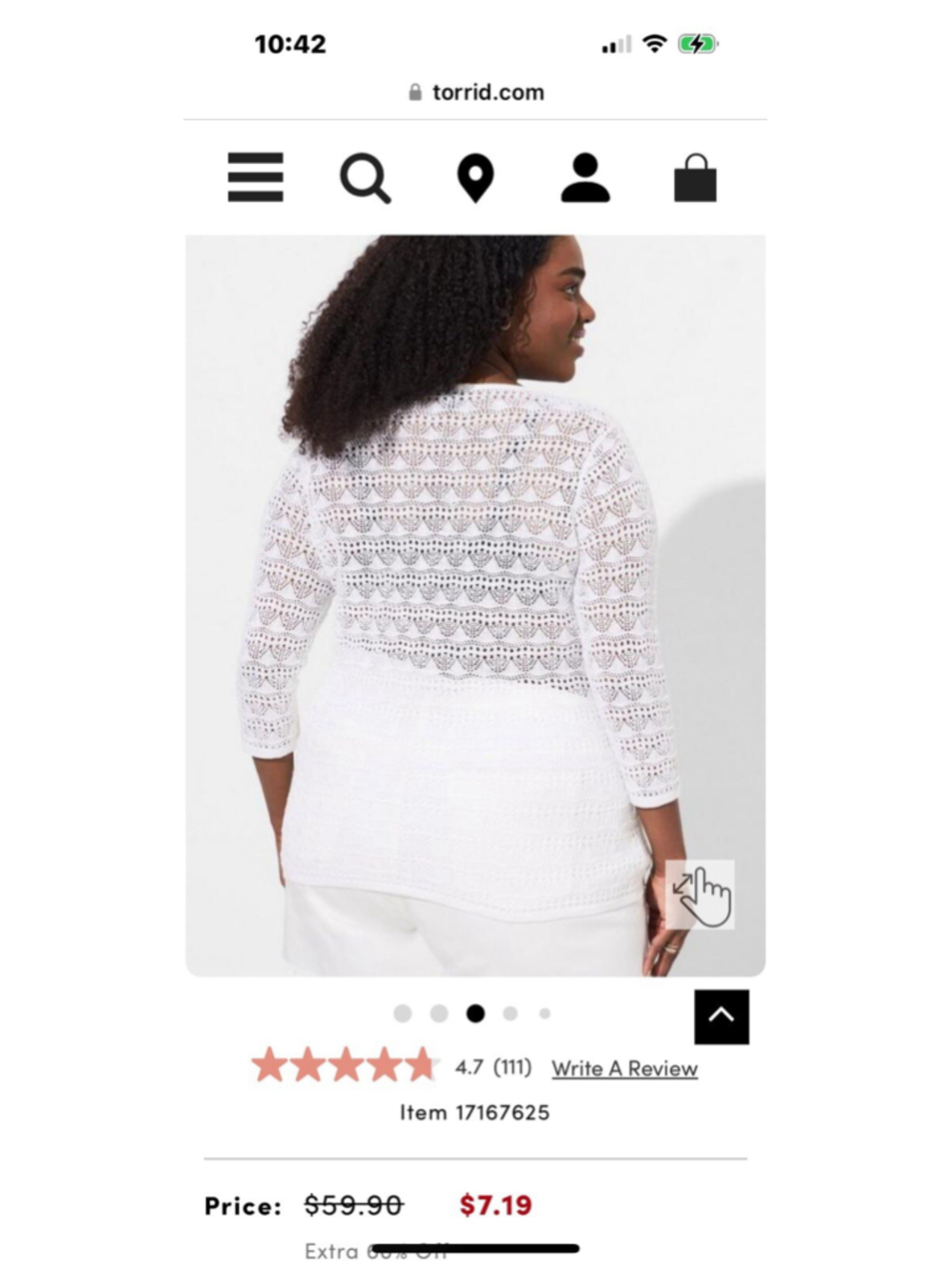 Torrid 3X Plus Open Crochet Cotton Lace White Cream V-neck Coverup Mesh Top NEW - Picture 4 of 5